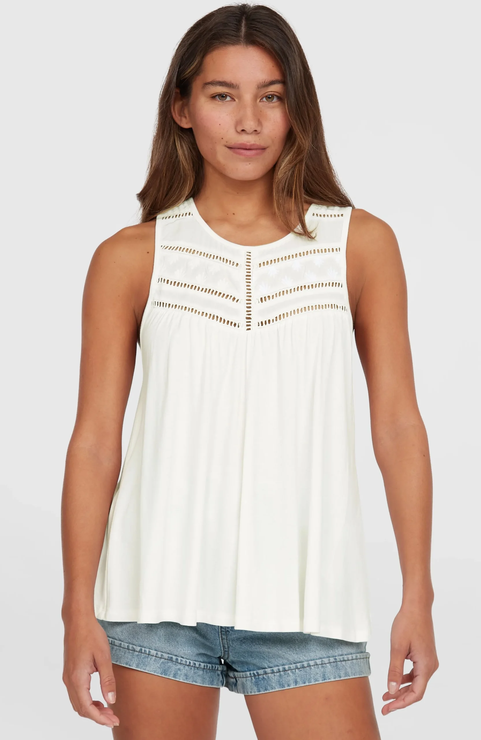 Femme O'Neill T-Shirts Et Tops|Protection Anti-Uv-FemmesDébardeur à broderie Essentials Tokeena| Blanc